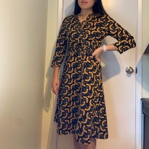 Printed 3/4 sleeve formal midi dress